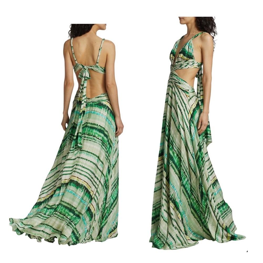 BNWT Alexis Siena Printed Open-Back Gown in Emerald size Small